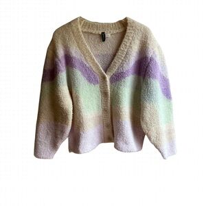 H&M Pastel Button Front Cardigan Sweater Size S Mod Swirled Fuzzy Fluffy Spring